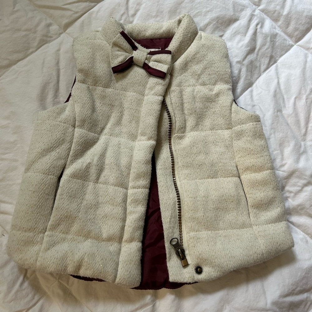 Max Studio Cream and Burgundy Quilted Vest